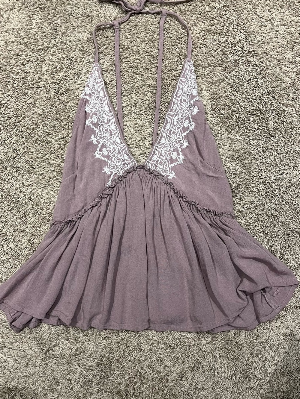 O'Neill Lavender embroidered plunge halter baby doll tank Top